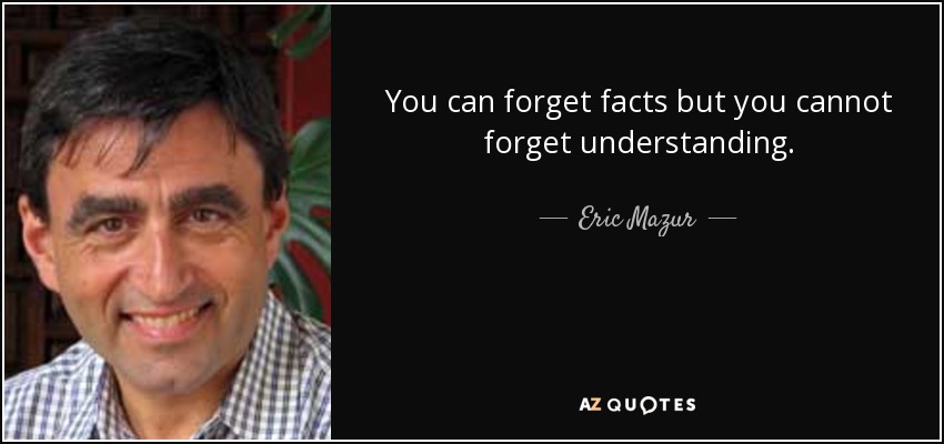 You can forget facts but you cannot forget understanding. - Eric Mazur