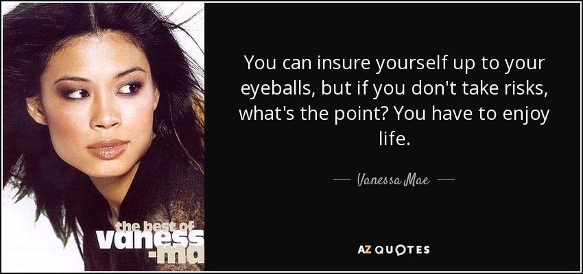 You can insure yourself up to your eyeballs, but if you don't take risks, what's the point? You have to enjoy life. - Vanessa Mae