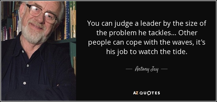 You can judge a leader by the size of the problem he tackles... Other people can cope with the waves, it's his job to watch the tide. - Antony Jay