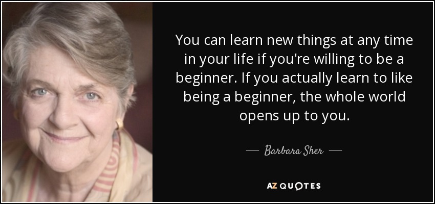 You can learn new things at any time in your life if you're willing to be a beginner. If you actually learn to like being a beginner, the whole world opens up to you. - Barbara Sher