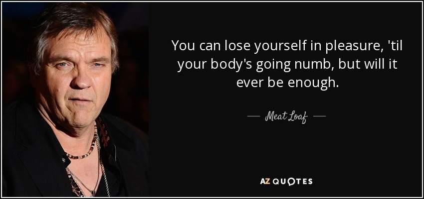 You can lose yourself in pleasure, 'til your body's going numb, but will it ever be enough. - Meat Loaf