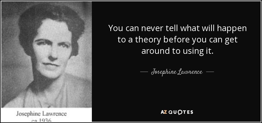 You can never tell what will happen to a theory before you can get around to using it. - Josephine Lawrence