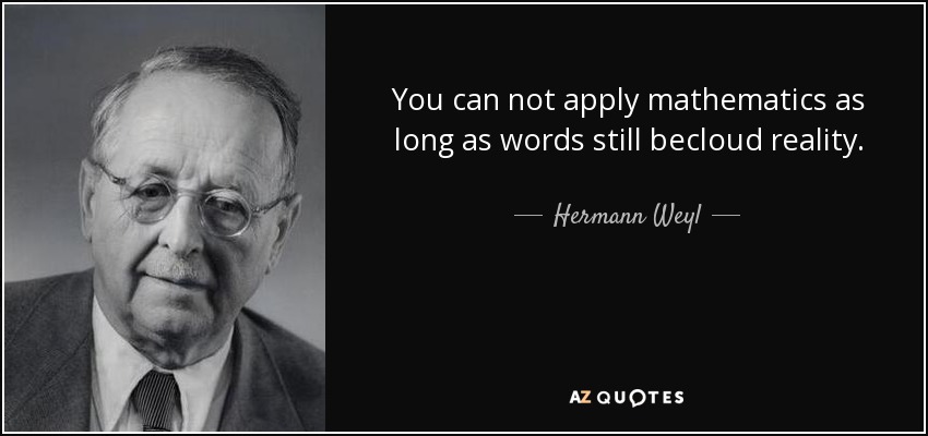 You can not apply mathematics as long as words still becloud reality. - Hermann Weyl