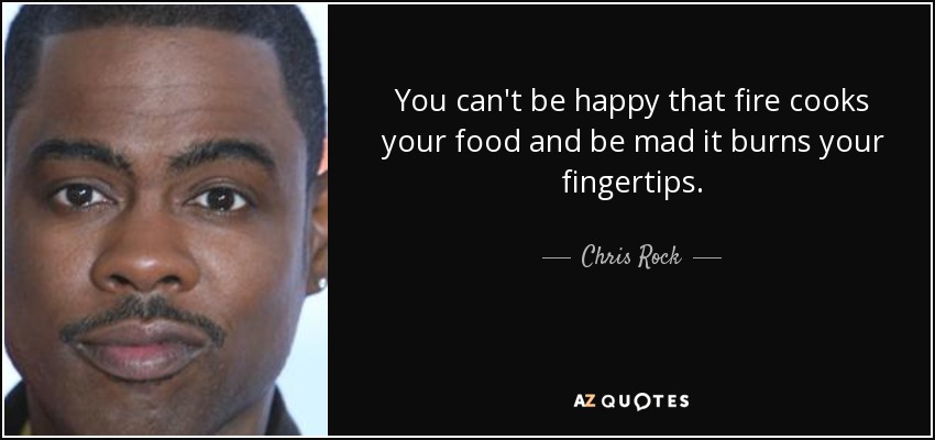 You can't be happy that fire cooks your food and be mad it burns your fingertips. - Chris Rock