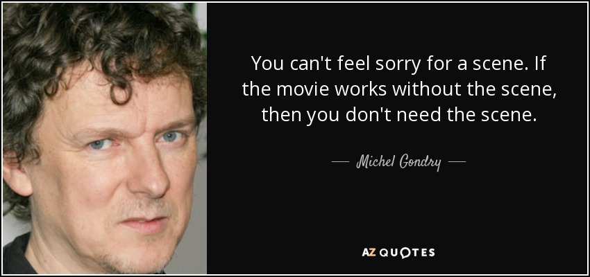 You can't feel sorry for a scene. If the movie works without the scene, then you don't need the scene. - Michel Gondry