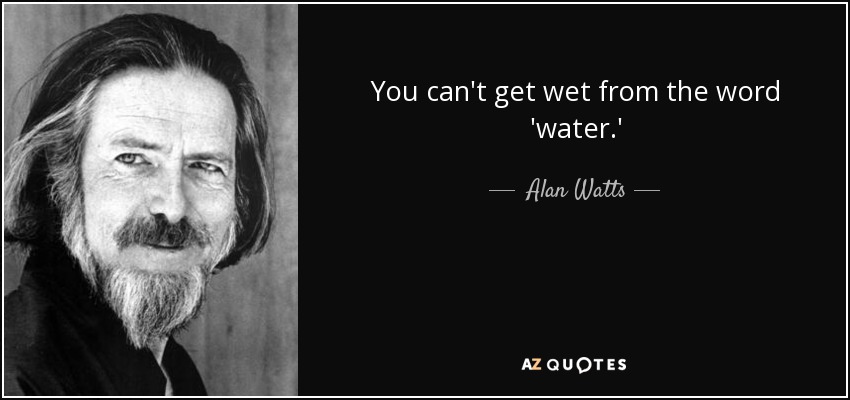 You can't get wet from the word 'water.' - Alan Watts