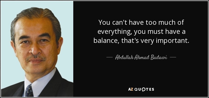 You can't have too much of everything, you must have a balance, that's very important. - Abdullah Ahmad Badawi