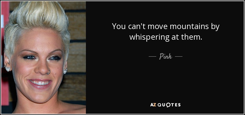 You can't move mountains by whispering at them. - Pink