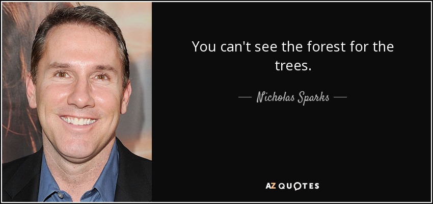 You can't see the forest for the trees. - Nicholas Sparks