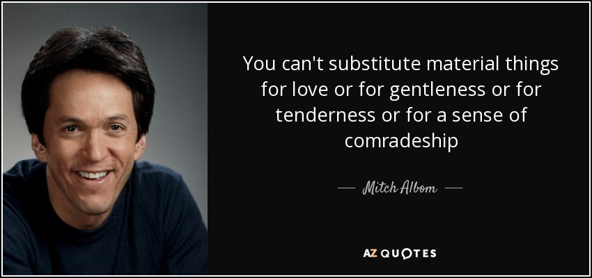 You can't substitute material things for love or for gentleness or for tenderness or for a sense of comradeship - Mitch Albom