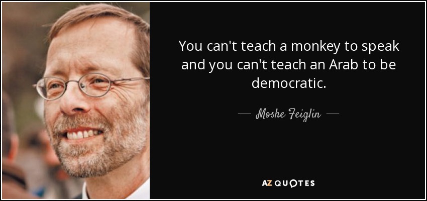 You can't teach a monkey to speak and you can't teach an Arab to be democratic. - Moshe Feiglin