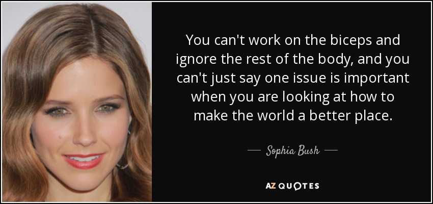 You can't work on the biceps and ignore the rest of the body, and you can't just say one issue is important when you are looking at how to make the world a better place. - Sophia Bush