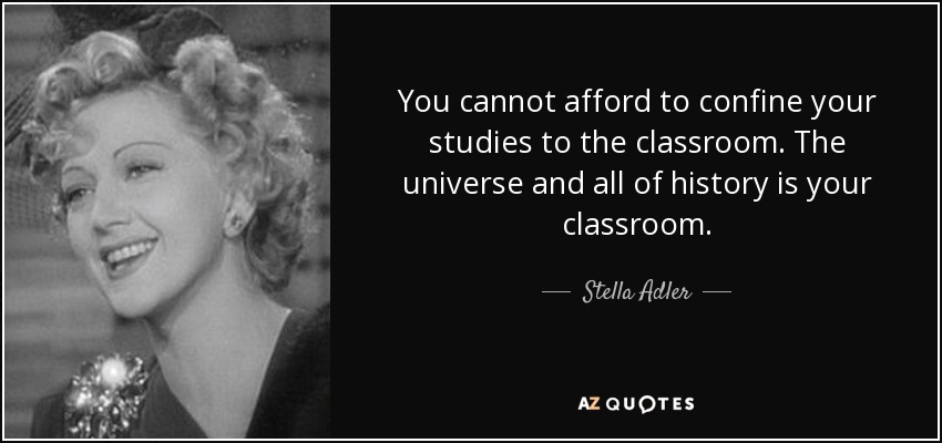 You cannot afford to confine your studies to the classroom. The universe and all of history is your classroom. - Stella Adler