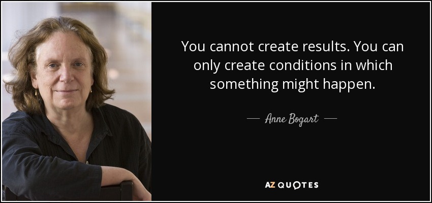 You cannot create results. You can only create conditions in which something might happen. - Anne Bogart