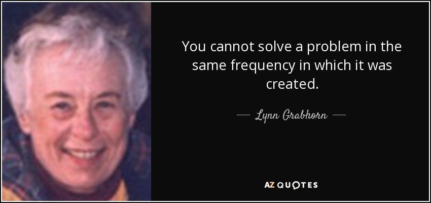 You cannot solve a problem in the same frequency in which it was created. - Lynn Grabhorn
