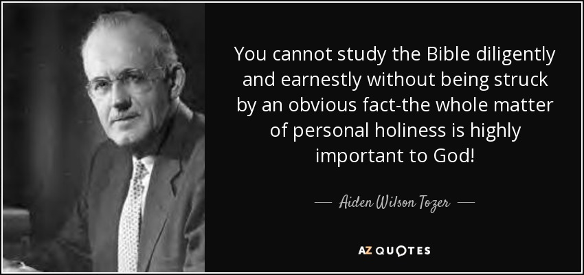 You cannot study the Bible diligently and earnestly without being struck by an obvious fact-the whole matter of personal holiness is highly important to God! - Aiden Wilson Tozer