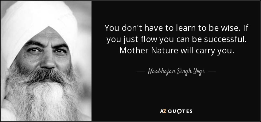 You don't have to learn to be wise. If you just flow you can be successful. Mother Nature will carry you. - Harbhajan Singh Yogi