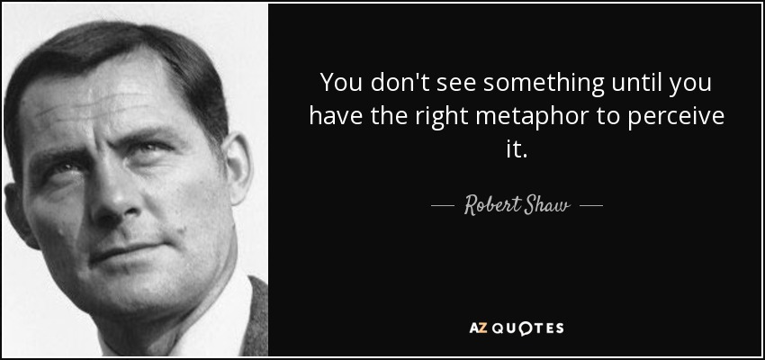 You don't see something until you have the right metaphor to perceive it. - Robert Shaw