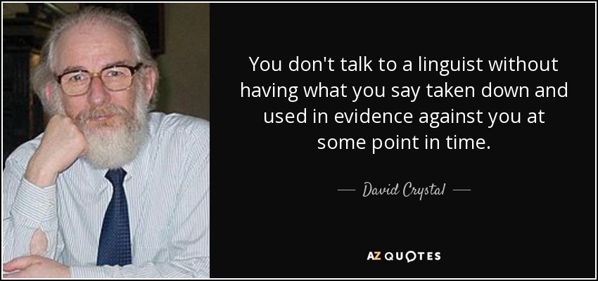 You don't talk to a linguist without having what you say taken down and used in evidence against you at some point in time. - David Crystal