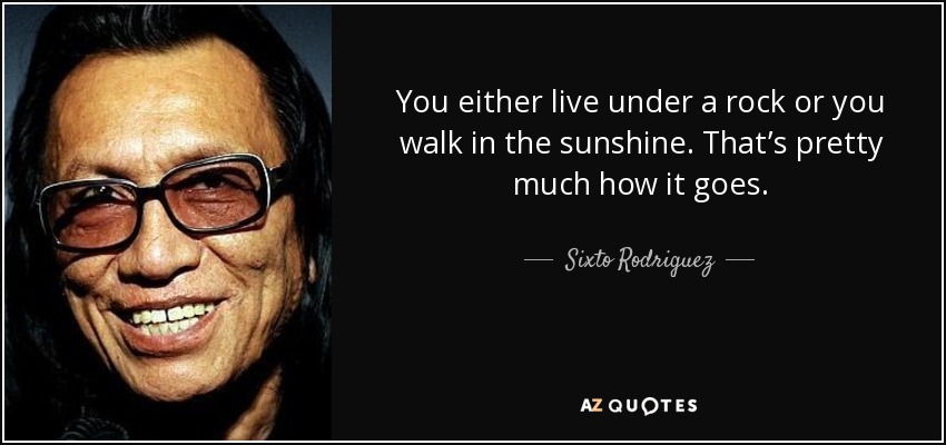 You either live under a rock or you walk in the sunshine. That’s pretty much how it goes. - Sixto Rodriguez