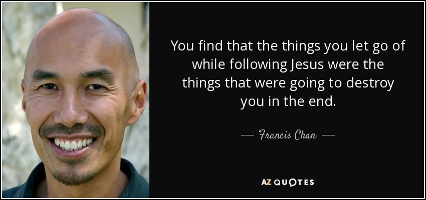 You find that the things you let go of while following Jesus were the things that were going to destroy you in the end. - Francis Chan