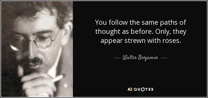 You follow the same paths of thought as before. Only, they appear strewn with roses. - Walter Benjamin