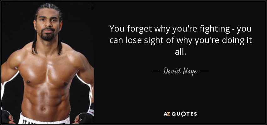 You forget why you're fighting - you can lose sight of why you're doing it all. - David Haye