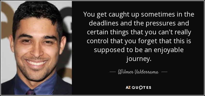 You get caught up sometimes in the deadlines and the pressures and certain things that you can't really control that you forget that this is supposed to be an enjoyable journey. - Wilmer Valderrama