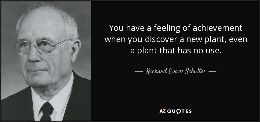 You have a feeling of achievement when you discover a new plant, even a plant that has no use. - Richard Evans Schultes