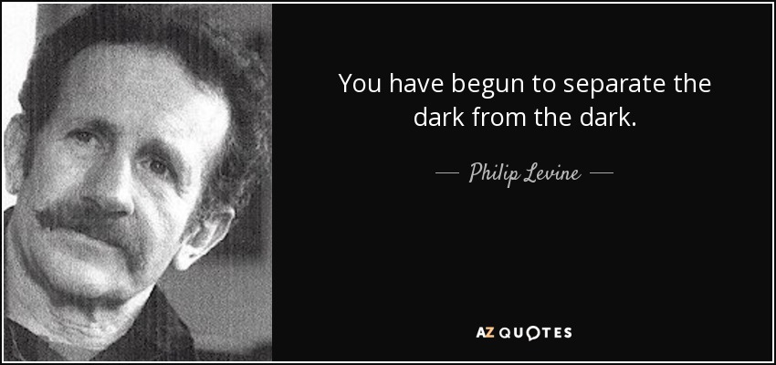 You have begun to separate the dark from the dark. - Philip Levine