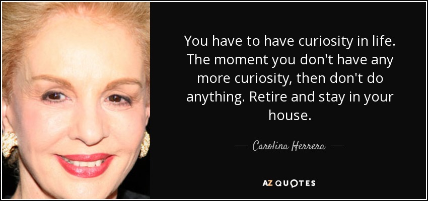 You have to have curiosity in life. The moment you don't have any more curiosity, then don't do anything. Retire and stay in your house. - Carolina Herrera