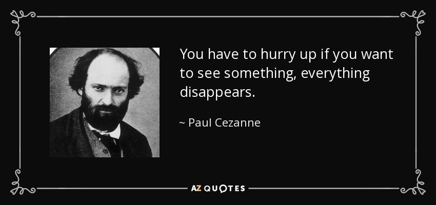You have to hurry up if you want to see something, everything disappears. - Paul Cezanne