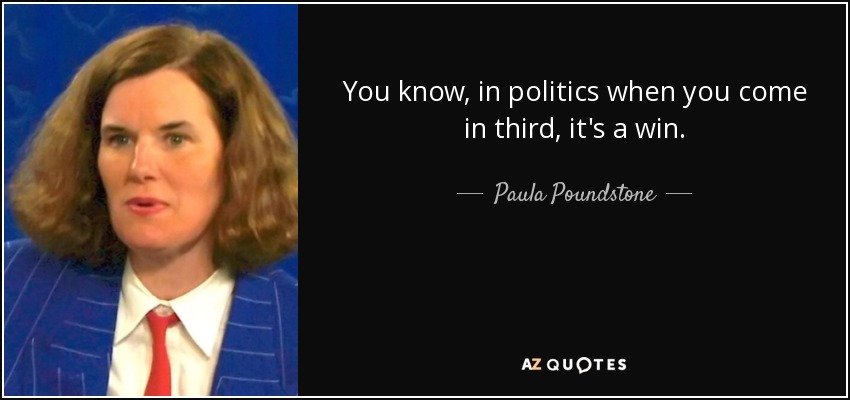 You know, in politics when you come in third, it's a win. - Paula Poundstone