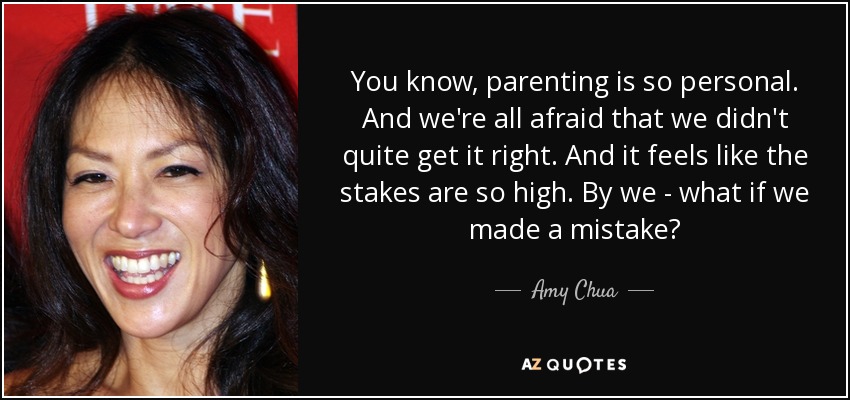 You know, parenting is so personal. And we're all afraid that we didn't quite get it right. And it feels like the stakes are so high. By we - what if we made a mistake? - Amy Chua