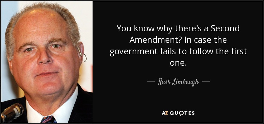 You know why there's a Second Amendment? In case the government fails to follow the first one. - Rush Limbaugh