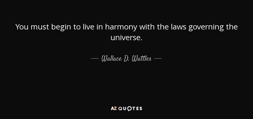 You must begin to live in harmony with the laws governing the universe. - Wallace D. Wattles