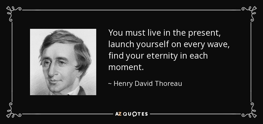 You must live in the present, launch yourself on every wave, find your eternity in each moment. - Henry David Thoreau
