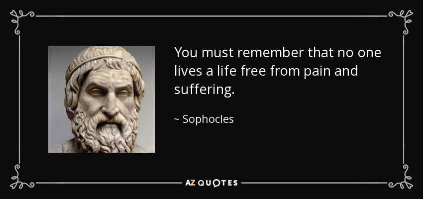 You must remember that no one lives a life free from pain and suffering. - Sophocles