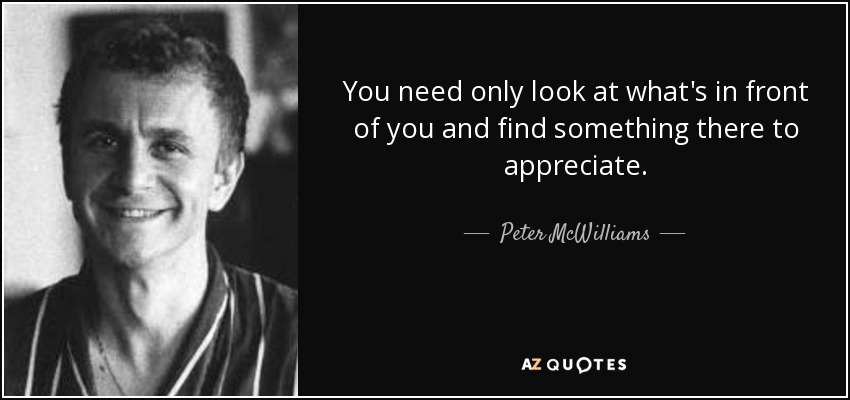 You need only look at what's in front of you and find something there to appreciate. - Peter McWilliams