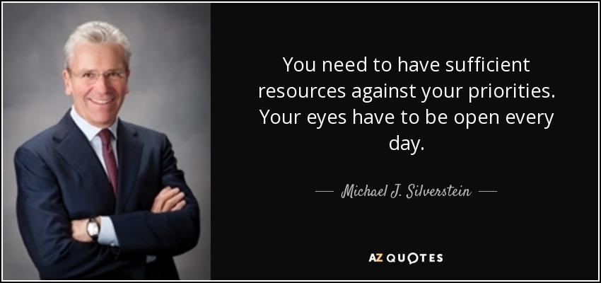 You need to have sufficient resources against your priorities. Your eyes have to be open every day. - Michael J. Silverstein