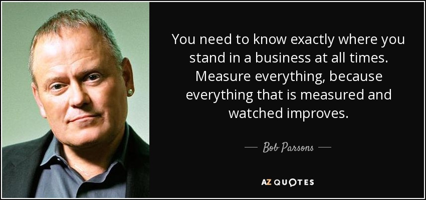 You need to know exactly where you stand in a business at all times. Measure everything, because everything that is measured and watched improves. - Bob Parsons