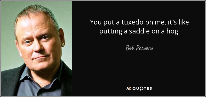 You put a tuxedo on me, it's like putting a saddle on a hog. - Bob Parsons