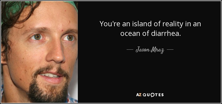 You're an island of reality in an ocean of diarrhea. - Jason Mraz