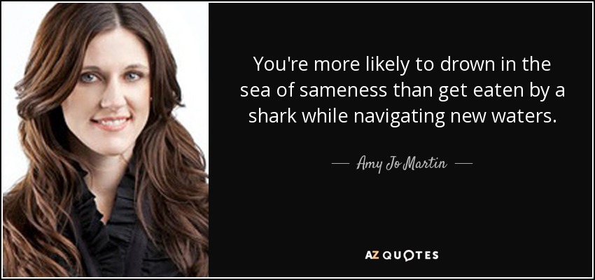 You're more likely to drown in the sea of sameness than get eaten by a shark while navigating new waters. - Amy Jo Martin