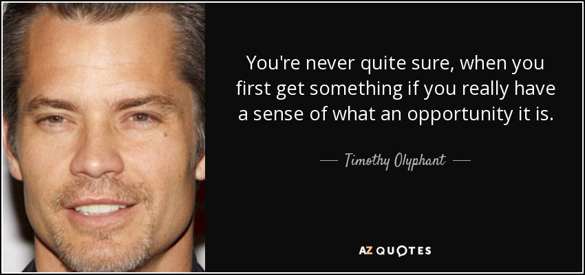 You're never quite sure, when you first get something if you really have a sense of what an opportunity it is. - Timothy Olyphant