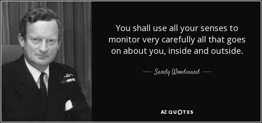 You shall use all your senses to monitor very carefully all that goes on about you, inside and outside. - Sandy Woodward