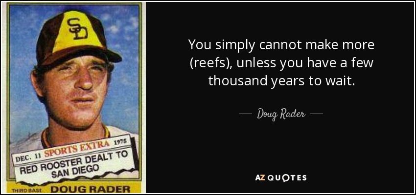 You simply cannot make more (reefs), unless you have a few thousand years to wait. - Doug Rader