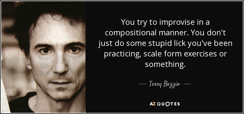 You try to improvise in a compositional manner. You don't just do some stupid lick you've been practicing, scale form exercises or something. - Terry Bozzio