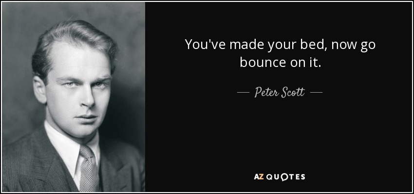 You've made your bed, now go bounce on it. - Peter Scott