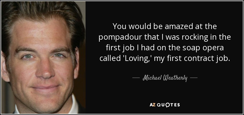 You would be amazed at the pompadour that I was rocking in the first job I had on the soap opera called 'Loving,' my first contract job. - Michael Weatherly